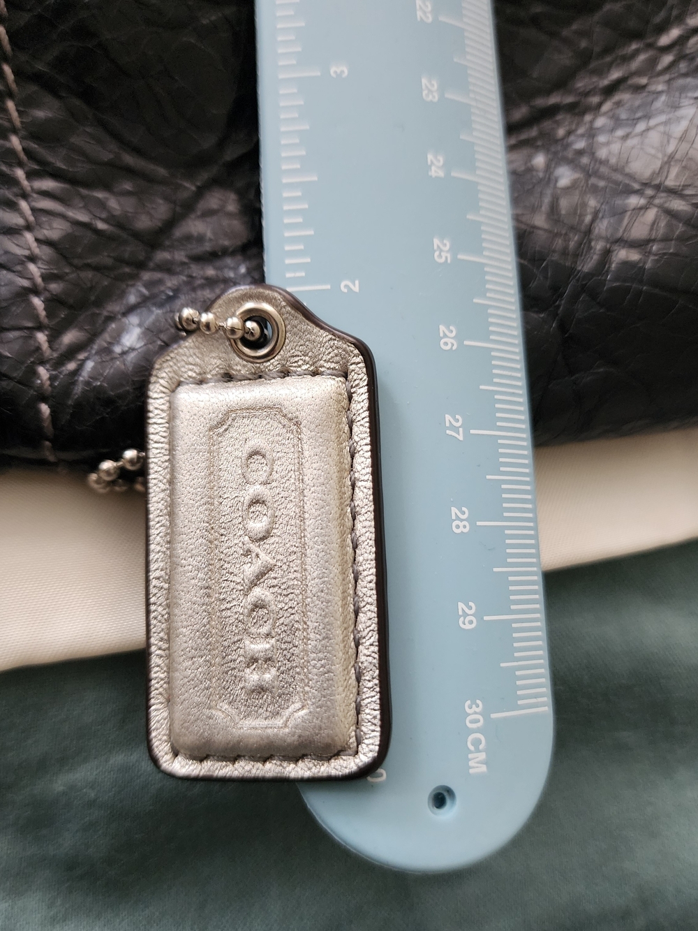 Coach Metallic Silver Leather Hang Tag with Ball Chain 2"